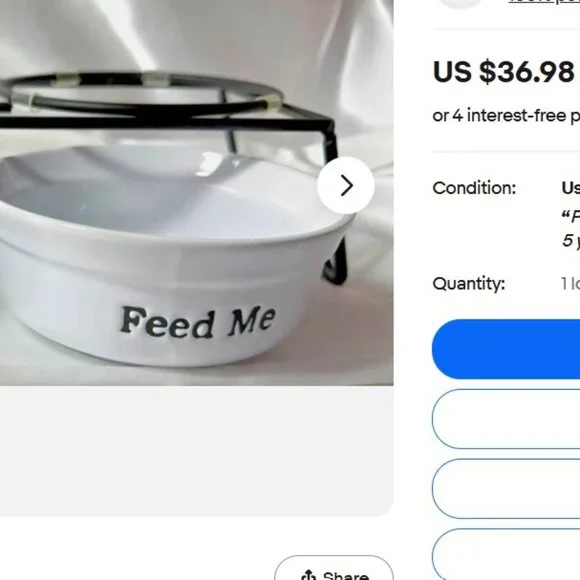 Ceramic Stoneware Bowls and Metal Stand for Cat or Small Dog. NEW, NEVER USED! - Picture 12 of 14